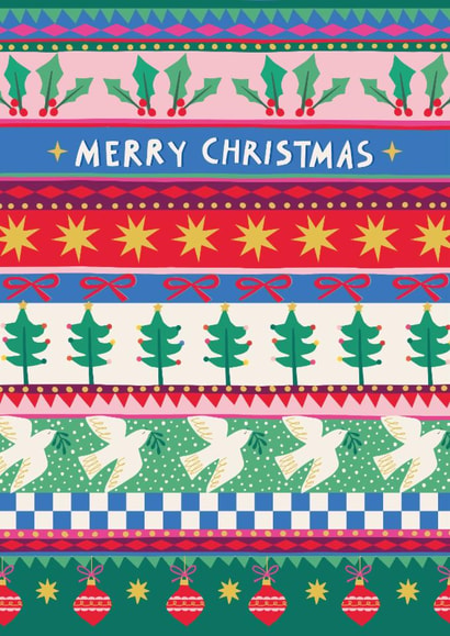 Arty Christmas Card - Festive Stripes - Doves - Stars created by Nina Raby - Jones