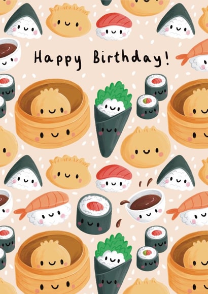 Cute Birthday Card - Sushi - Kawaii created by Sophie Kent Illustration
