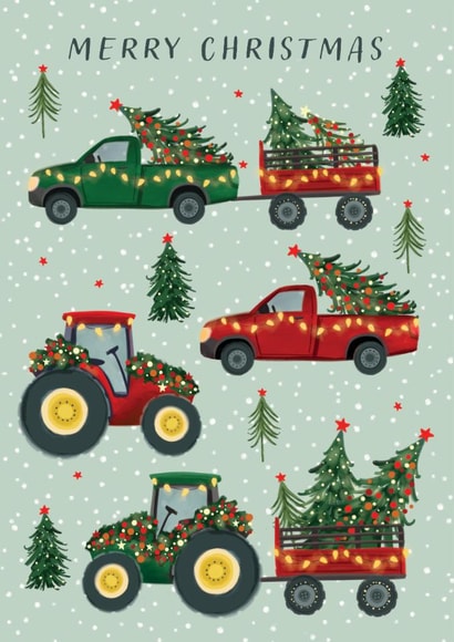 Christmas Tractor Run Card - Vehicles - Farming created by Debbie Daley Illustrations