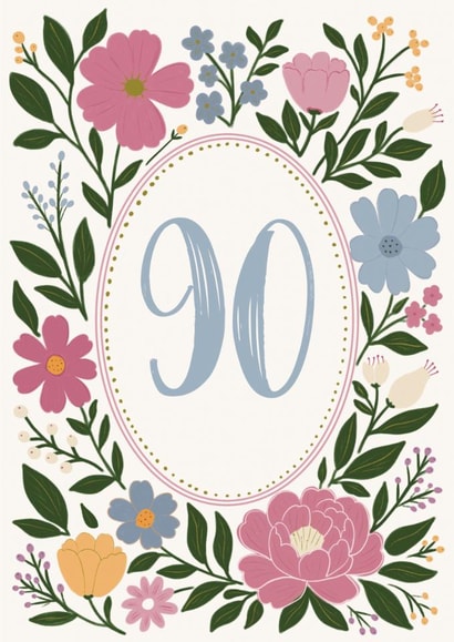 Pretty 90th Birthday Card - For Her - Flowers created by Sweetlove Press