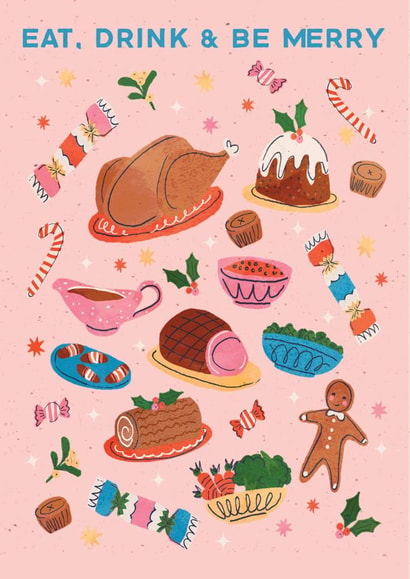 Classic Christmas Card - Eat, Drink & Be Merry - Christmas Food created by THE PRINTED SQUARE STUDIO