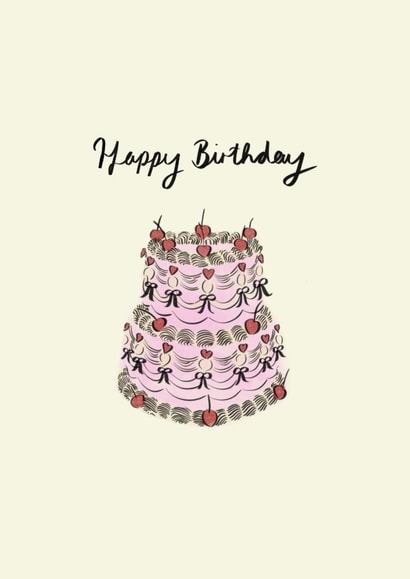 Classic Birthday Card - Cherry Cake - Bows created by Charlotte charlotteroyalart@outlook.com