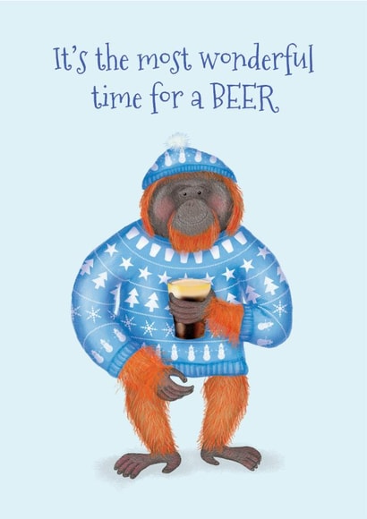 It's the most wonderful time for a beer funny orangutan Christmas card created by LeopardyNonsense