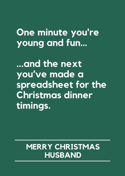 Funny Christmas Card for Husband – Christmas Dinner Spreadsheet created by Lemonade Insight