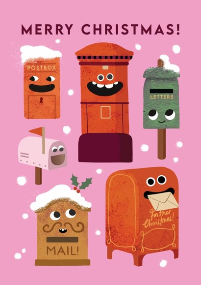 Cute Christmas Card - Postbox Faces - Mail created by Emily Nash Illustration
