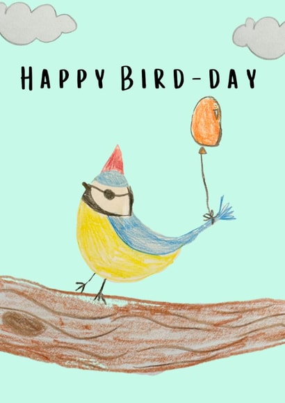 Cute hand-drawn Bird birthday card - Happy Bird-Day created by Oopsy Daisy Designs