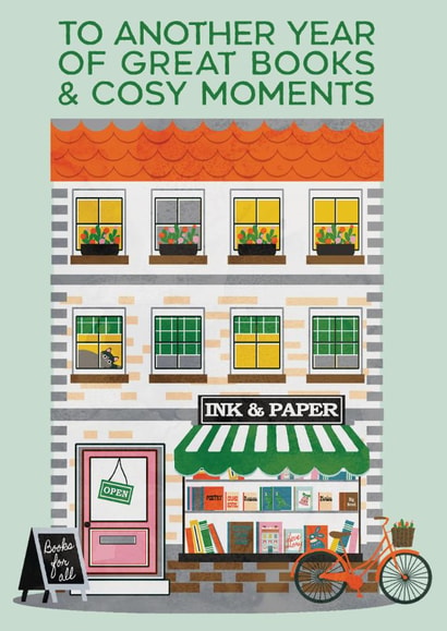 Classic Birthday Card - To Another Year Of Great Books & Cosy Moments - Book Shop created by THE PRINTED SQUARE STUDIO