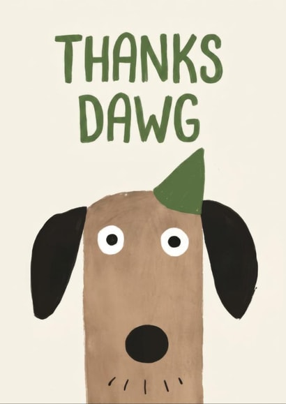 Funny Thank You Card – Dog Pun – "Thanks Dawg" Card created by Cozy Calm
