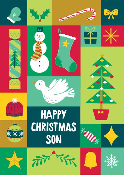 Geometric Pattern Colourful Christmas Card for Son created by Hannah Jayne Lewin