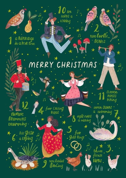 Fun Christmas Card – 12 Days of Christmas with Festive Birds & Characters created by Caroline Bonne Müller