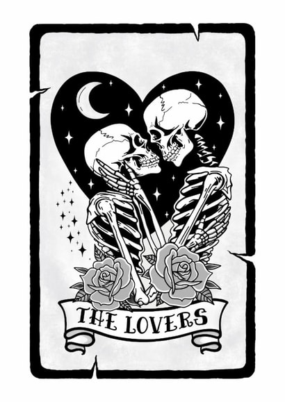 Cute Goth Couple Card - Anniversary, Engagement, Wedding - Skulls, Tarot Card created by Wishcraft Prints