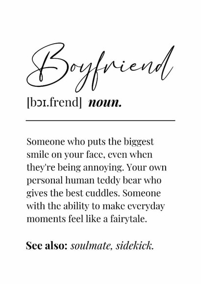 Boyfriend Anniversary Definition Card - Cute Heartfelt Funny Card for Soulmate created by Wishcraft Prints