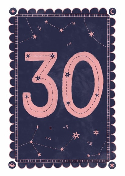 Classic 30th Birthday Card - For Her - Celestial Design created by Nazli Brennan