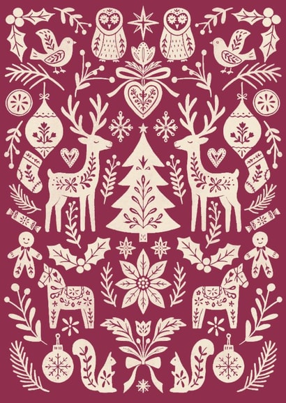 Pretty Christmas Card - Scandi Folk Art Pattern - Mulled Wine - Cottagecore created by Sydney Jo Designs