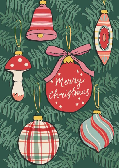 Classic Christmas card - Christmas baubles - Merry Christmas created by Embletree Designs