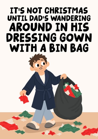 Funny Christmas Card - Not Christmas Until - Dad With A Bin Bag - Wrapping Paper created by Studio Doodles