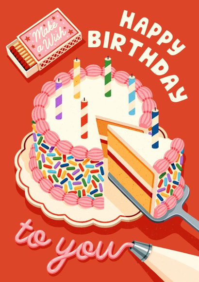 Classic Birthday Card - Colourful Birthday Cake - Make A Wish created by Folio | Ian Owen
