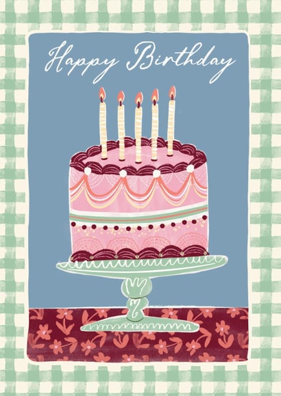 Classic Birthday Card - Cake - Cottage-Core Gingham created by Laura Darrington Design Ltd.