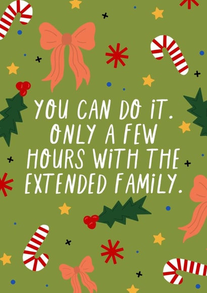 Funny and light hearted Christmas card about the extended family created by KATIE S