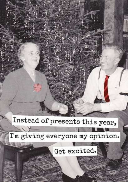 Funny Christmas Card – My Opinion Is Your Present – Vintage Humour created by Raven's Rest Studio
