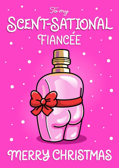 Funny Christmas Card - For Fiancée - Pink Cheeky Bum Fragrance Bottle created by Cheeky Legends