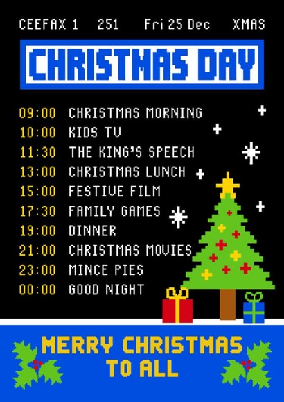 Retro Christmas Card - Christmas Day TV Schedule - Teletext created by Pink Peach Cards