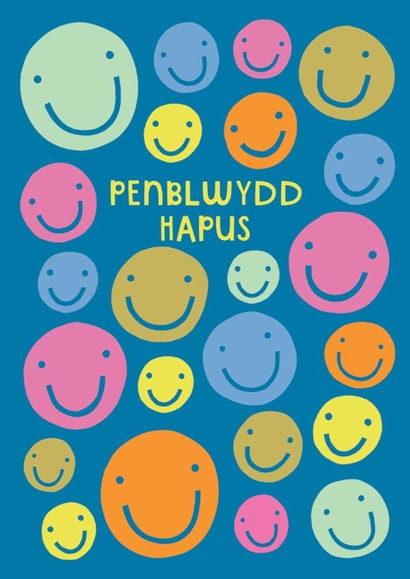 Classic Birthday Card - Penblwydd Hapus - Welsh - Smiley Faces created by Raspberry Blossom