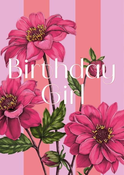 Pretty Birthday Card - Pink Floral Stripe created by Catherine Lewis Design