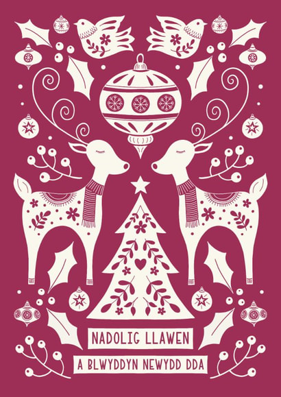 Welsh Christmas Card - Reindeer - Nadolig Llawen a Blwyddyn Newydd Dda created by Kirsty Miller