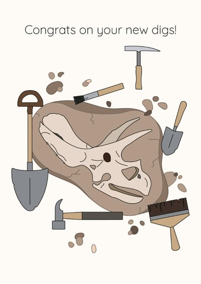Funny New Home Card - New Digs - Dinosaur Fossil created by Dinosaurs Doing Stuff
