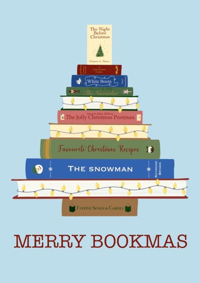 Pretty Christmas card for book lovers – Merry Bookmas created by Pen & Pickle