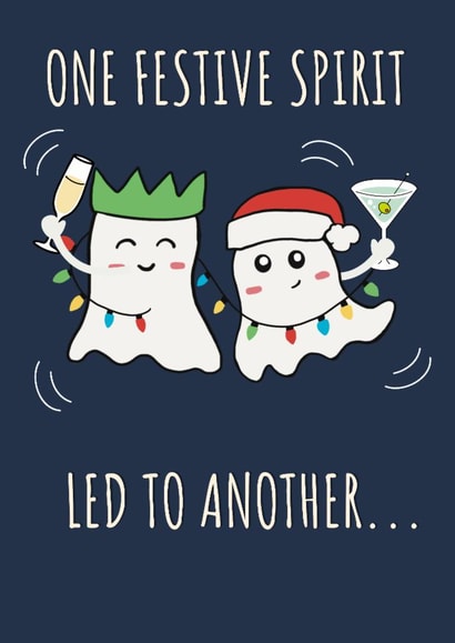 FUNNY CHRISTMAS CARD - FESTIVE SPIRITS GHOSTS - ONE LED TO ANOTHER created by Calina Ho