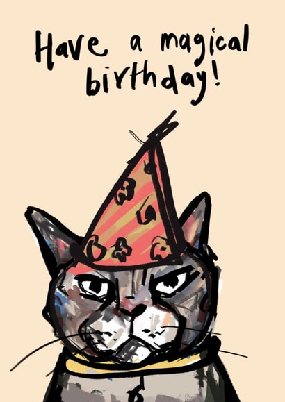 Have a Magical Birthday! Funny Cat Birthday Card created by Harriet Lowther