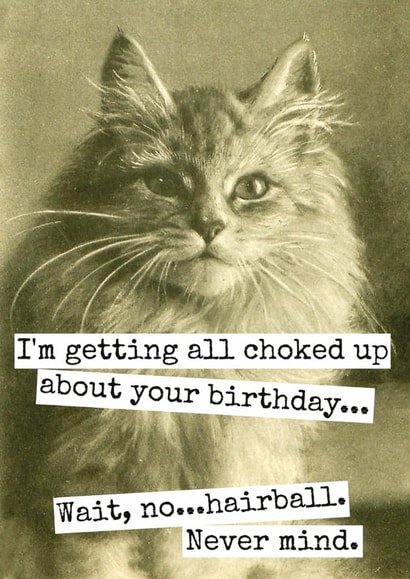 Funny Birthday Card - From The Cat - Choked Up? Nope, Hairball! created by Raven's Rest Studio