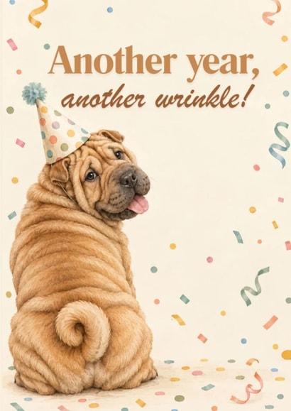 Another year another wrinkle Shar Pei birthday card created by Paws and Post