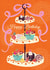Modern Happy Birthday card fearing a traditional cake stand. created by Laura Darrington Design Ltd.
