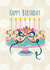 Pretty modern Happy Birthday card, featuring a floral cake with candles. created by Laura Darrington Design Ltd.