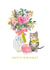 Classic Birthday Card - Pretty Flowers - Cat With Bow - Cute created by Louise Tiler