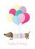 Dachshund with balloons birthday card created by Becky Down