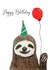 Sloth party animal Birthday Card 19120 created by JMountford Art
