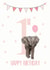 Happy 1st Birthday Elephant card - safari birthday - little elephant - first created by SVHIllustration