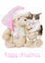Teddy Bear and Kitten Happy Christmas Illustration Card created by Wandering Laur