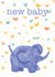Gender Neutral New Baby card - cute baby elephant created by Jo Brown