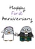 Cute Penguin Bride And Groom Anniversary Card - 1 Year - Happy First Anniversary created by Penguin Parade