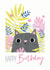Cat Happy Birthday Tropical card, cute, funny created by Clare Joys