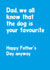 Funny Dog Dad Typography Fathers Day Card - Dad - We All Know That The Dog Is Your Favourite created by Percy & Pearl