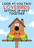 Cute Lovebirds New Home Card - Parrots - Look At You Two Lovebirds Setting Up Nest Together created by @Cupsie's Creations