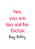 Too old for TikTok, Birthday Card created by Tiny Tiger