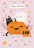 Halloween card with cute ghost, cat and pumpkins created by Nastya Rizaeva