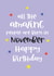Happy November Birthday card created by Word Up Creative